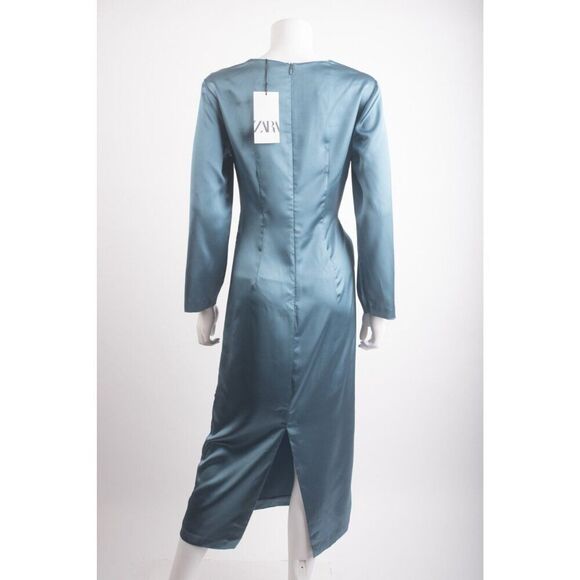 Zara Womans Midi Dress Size XS Blue Satin effect Knotted Waist 2042/899 NWT - Picture 5 of 6